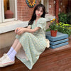 Summer Dress Women's 2023 Floral Long Dress V Neck Puff Sleeve Waist Dress Gentle Korean Style Sweet Casual Dress