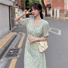 Summer Dress Women's 2023 Floral Long Dress V Neck Puff Sleeve Waist Dress Gentle Korean Style Sweet Casual Dress