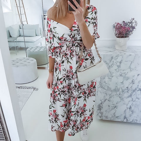 Summer Dress Women's Casual Printing Short Sleeve Holiday Party Floral Print Long Dress Ladies Dresses Robe Fleurie Femme 2022