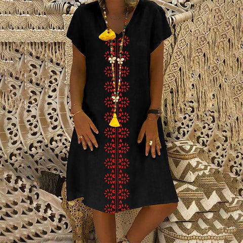 Summer Dress Women's Summer Sexy  V-neck Short-sleeved Printed Casual Dresses Plus Size Women Clothing Beach Casual Dress