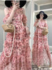 Summer Dresses 2022 Women's Clothing High-End  Floral Off-Shoulder Fairy Dress Mori High Waist Slim Maxi Dress Women