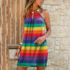 Summer Dresses For Women Rainbow Striped Beach Dresses Metal Hanging Neck Strapless Party Dress Vestidos De Mujer Casual Dress