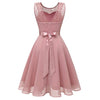Summer Dresses Women Elegant Lace Sexy Splicing Slim Temperament Button Solid O-Neck Dress Evening Party Dress Vestidos Женский