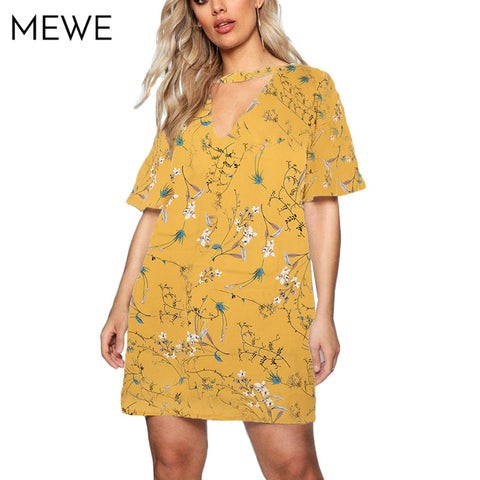 Summer Dresses in Large Sizes Yellow Dress 4xl 5xl Casual Floral Chiffon Shirt Dress 6xl 7xl V-neck Short Dresses Plus Size 8xl