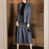 Summer Elegant Casual Women Skirts Suit Long Sleeve Jackets High Waist Skirt Two Pieces Set Female Korean Outfits Cloths