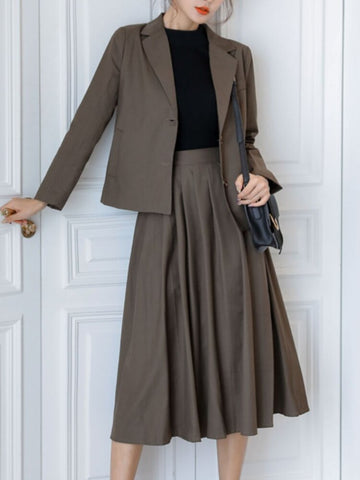 Summer Elegant Casual Women Skirts Suit Long Sleeve Jackets High Waist Skirt Two Pieces Set Female Korean Outfits Cloths