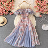 Summer Elegant Chiffon Floral Strap Dress women's Mesh Stitching Strapless Mixi Dress Holiday Ladies Vestidos 2023 Robe