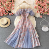 Summer Elegant Chiffon Floral Strap Dress women's Mesh Stitching Strapless Mixi Dress Holiday Ladies Vestidos 2023 Robe