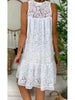 Summer Elegant Embroidery White Lace Dress Women Hollow Out Tank Ruffles Sundress Ladies Sleeveless Beach Short Mini Dress