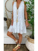Summer Elegant Embroidery White Lace Dress Women Hollow Out Tank Ruffles Sundress Ladies Sleeveless Beach Short Mini Dress