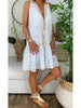 Summer Elegant Embroidery White Lace Dress Women Hollow Out Tank Ruffles Sundress Ladies Sleeveless Beach Short Mini Dress
