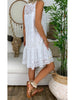 Summer Elegant Embroidery White Lace Dress Women Hollow Out Tank Ruffles Sundress Ladies Sleeveless Beach Short Mini Dress