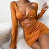 Summer Elegant Long Sleeve Bodycon Dress Women Sexy Cut Out Mini Bandage Dresses Evening Party Vestidos Y2K Club Outfits