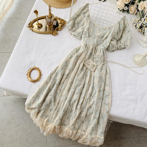 Summer Fairy Dress Women French Style Vintage Retro Chiffon Dress Puff Sleeve Casual Elegant Floral Print Dress Women 2023 New