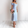 Summer Fairy Dress Women Short Butterfly Sleeve Solid Ruched Party High Split Long Maxi Dress Drawstring Sexy Vestidos Sundress