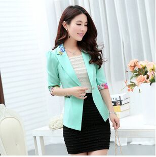 Summer Fall 2022 Floral Blazer Three Quarter Sleeve Candy Blazer Women Flower Slim Office Suit Thin Coat Plus Size S-2XL Y79