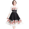 Summer Fall Floral Print O-Neck Long Sleeve Women Ladies Party Elegant Temperament Sweet and lovely Belt Tunic Midi Skater Dress