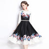 Summer Fall Floral Print O-Neck Long Sleeve Women Ladies Party Elegant Temperament Sweet and lovely Belt Tunic Midi Skater Dress