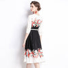 Summer Fall Floral Print O-Neck Long Sleeve Women Ladies Party Elegant Temperament Sweet and lovely Belt Tunic Midi Skater Dress