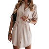 Summer Dresses Women Casual 3/4 Sleeve Button Irregular Hem Stitched Waist Long Shirt Mini Dress Vestidos Women Clothing