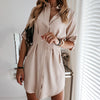 Summer Dresses Women Casual 3/4 Sleeve Button Irregular Hem Stitched Waist Long Shirt Mini Dress Vestidos Women Clothing