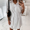 Summer Dresses Women Casual 3/4 Sleeve Button Irregular Hem Stitched Waist Long Shirt Mini Dress Vestidos Women Clothing