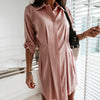 Summer Dresses Women Casual 3/4 Sleeve Button Irregular Hem Stitched Waist Long Shirt Mini Dress Vestidos Women Clothing
