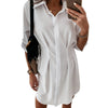 Summer Dresses Women Casual 3/4 Sleeve Button Irregular Hem Stitched Waist Long Shirt Mini Dress Vestidos Women Clothing