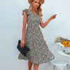 Summer Floral Midi Dress Women Print V Neck Dress Sleeveless Boho Beach A-line Dress Casual Street Vintage Woman Dress