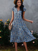 Summer Floral Midi Dress Women Print V Neck Dress Sleeveless Boho Beach A-line Dress Casual Street Vintage Woman Dress
