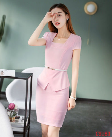 Summer Ladies Pink Blazer Women Business Suits with Skirt and Top Sets Short Sleeve Jacket Office Uniform Styles