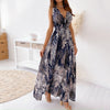 Summer Long Dress Women Sexy V Neck Floral Print Backless Sundress Ladies Elegant Holiday Beach Bandage Maxi Dresses