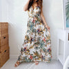 Summer Long Dress Women Sexy V Neck Floral Print Backless Sundress Ladies Elegant Holiday Beach Bandage Maxi Dresses