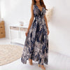 Summer Long Dress Women Sexy V Neck Floral Print Backless Sundress Ladies Elegant Holiday Beach Bandage Maxi Dresses