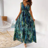 Summer Long Dress Women Sexy V Neck Floral Print Backless Sundress Ladies Elegant Holiday Beach Bandage Maxi Dresses