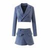 Summer Two Piece Set Cropped Blazer Mini Skirts Women Solid Colors Short Blazer Suit Y2k Sweet Skirt Suits Fake Pocket