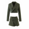 Summer Two Piece Set Cropped Blazer Mini Skirts Women Solid Colors Short Blazer Suit Y2k Sweet Skirt Suits Fake Pocket