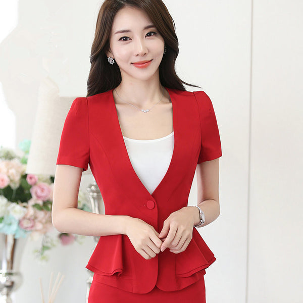 Summer Fashion Women Red Blazer Business New Formal Short Sleeve V Neck Jackets Office Ladies Plus Size Work Wear Blazer Female