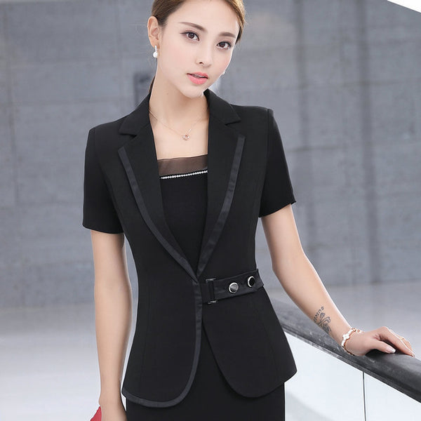 Summer Fashion formal women blazer Business New elegant short sleeve jackets office ladies plus size work uniforms Gray black