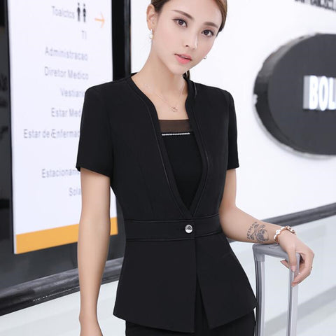 Summer Fashion women blazer Business New elegant short sleeve jackets office ladies plus size work wear uniforms red black