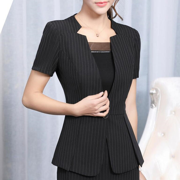 Summer Fashion women stripe blazer Business New formal short sleeve V Neck jackets office ladies plus size work wear