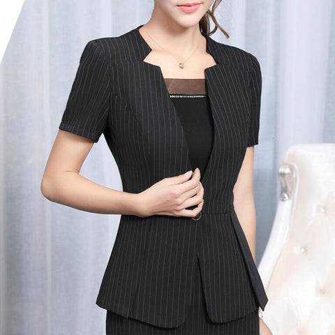 Summer Fashion women stripe blazer Business New formal short sleeve V Neck jackets office ladies plus size work wear