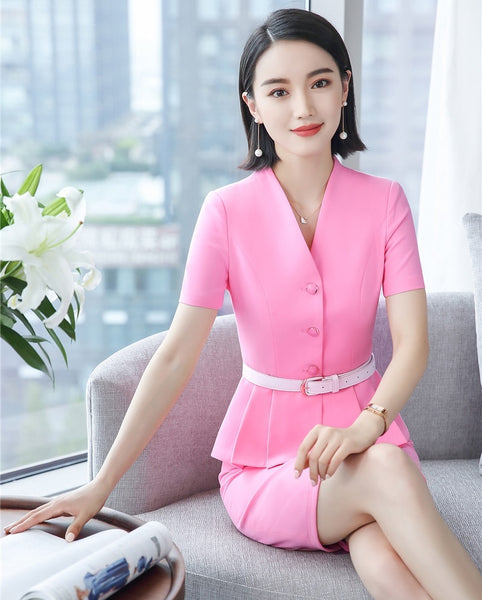 Summer Female Ladies Skirt Suits for Women Business Suits Pink Blazer and Jacket Sets Work Wear Office Uniform Styles
