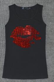Summer Fitness Tank Tops Rhinestons Lip Print T Shirt Women Shirts Vest Cotton Cropped Sleeveless O-Neck Ladies Slim Clothes