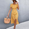 Summer Floral Dress For Women Printed Belted Midi Party Dress Female Backless O-neck Split Dress Short Sleeve Elegant Dot Dress