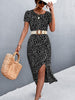 Summer Floral Dress For Women Printed Belted Midi Party Dress Female Backless O-neck Split Dress Short Sleeve Elegant Dot Dress