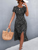Summer Floral Dress For Women Printed Belted Midi Party Dress Female Backless O-neck Split Dress Short Sleeve Elegant Dot Dress