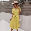 Summer Floral Dress Women Casual Print Dress V-Neck Midi Dresses Female Short Sleeve Button Loosed Dress Holiday Beach Vestidos