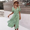 Summer Floral Dress Women Casual Print Dress V-Neck Midi Dresses Female Short Sleeve Button Loosed Dress Holiday Beach Vestidos