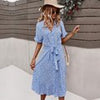 Summer Floral Dress Women Casual Print Dress V-Neck Midi Dresses Female Short Sleeve Button Loosed Dress Holiday Beach Vestidos